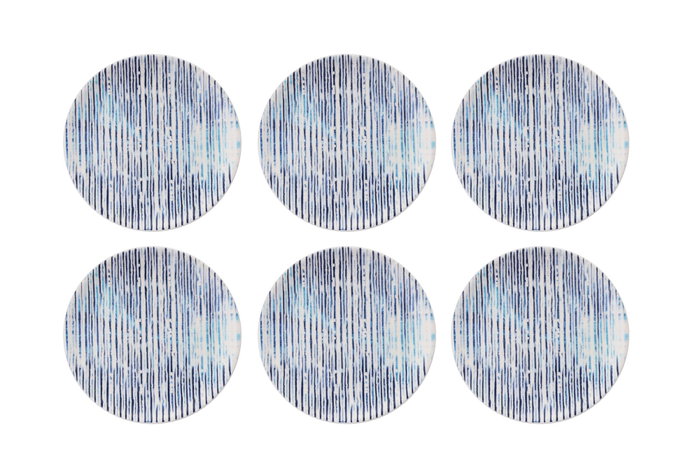 Hermia Lines Juego de 6 Platos para Postre Azul y Blanco de Porcelana Hermia Lines Juego de 6 Platos para Postre Azul y Blanco de Porcelana